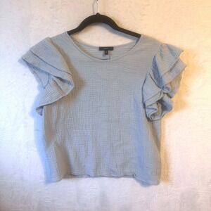 Drew Blouse Ruffle Sleeve Small Light Blue Women